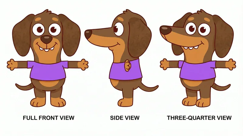 A drawn character sheet showing the same design from several angles